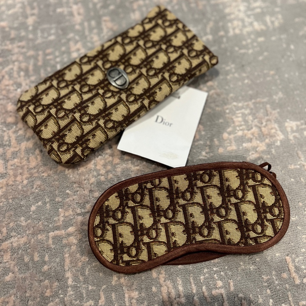 RARE nwt Christian Dior eye mask and Dior glasses case brown logo oblique print
